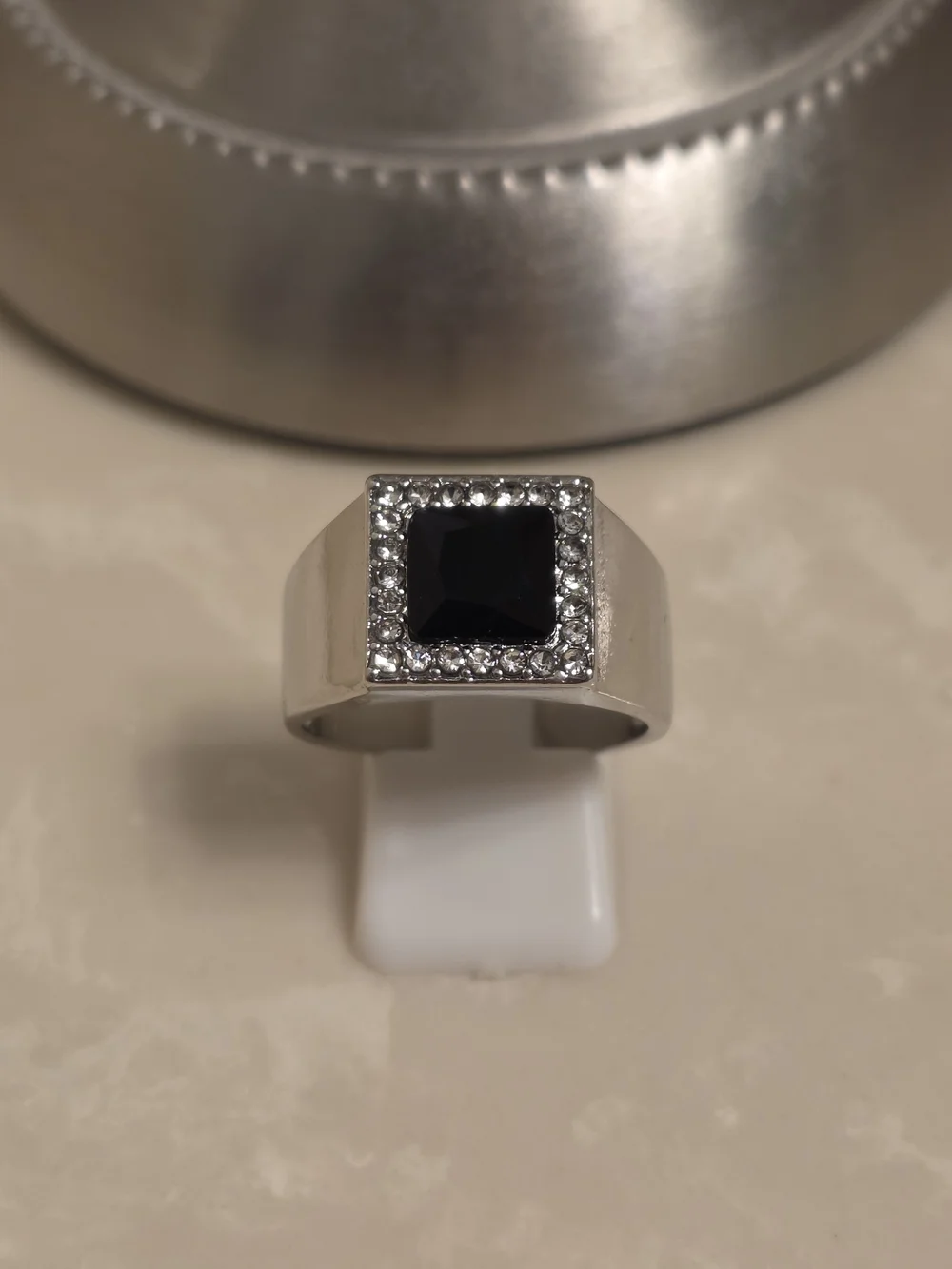 Men's Silver CZ and Onyx Ring Size 10